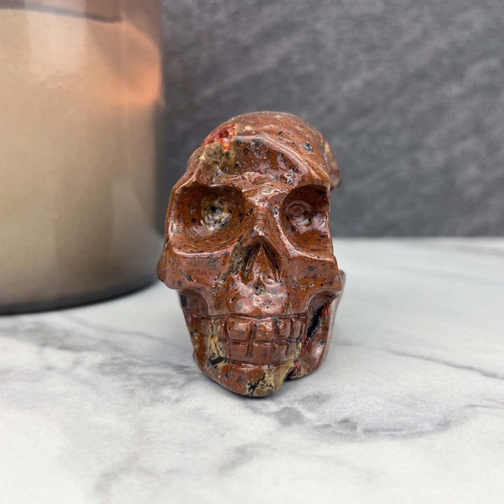 Volcanic Red Fox (Orrelanite) Botryoidal Agate Skull Carving