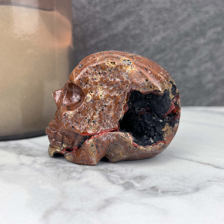 Volcanic Red Fox (Orrelanite) Botryoidal Agate Skull Carving