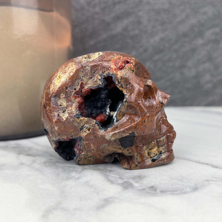 Volcanic Red Fox (Orrelanite) Botryoidal Agate Skull Carving