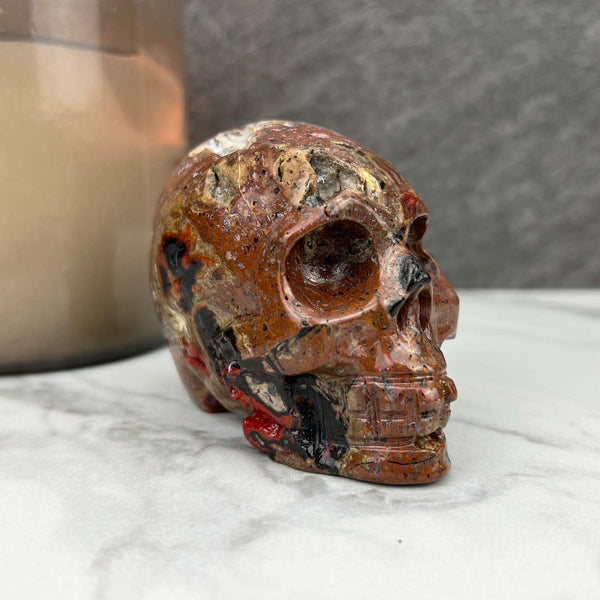 Rare Volcanic Red Fox (Orrelanite) Botryoidal Agate Skull Carving