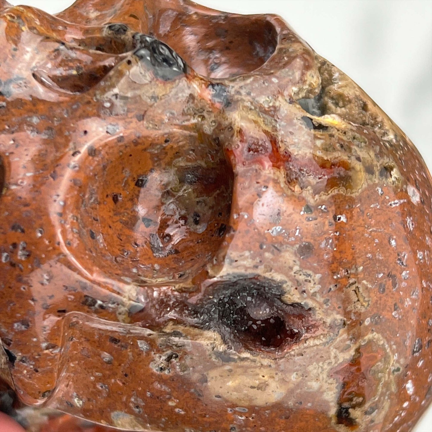 Rare Volcanic Red Fox (Orrelanite) Botryoidal Agate Skull Carving
