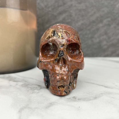 Rare Volcanic Red Fox (Orrelanite) Botryoidal Agate Skull Carving