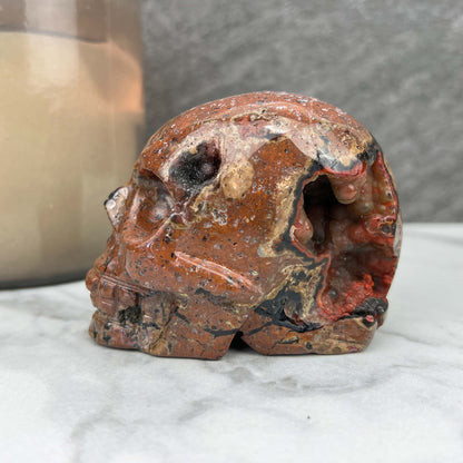 Rare Volcanic Red Fox (Orrelanite) Botryoidal Agate Skull Carving