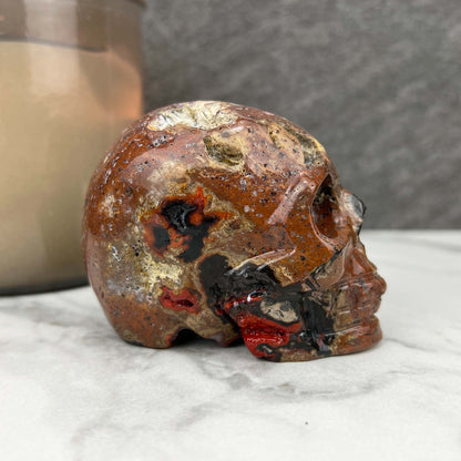 Rare Volcanic Red Fox (Orrelanite) Botryoidal Agate Skull Carving