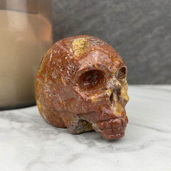 Rare Volcanic Red Fox (Orrelanite) Botryoidal Agate Skull Carving