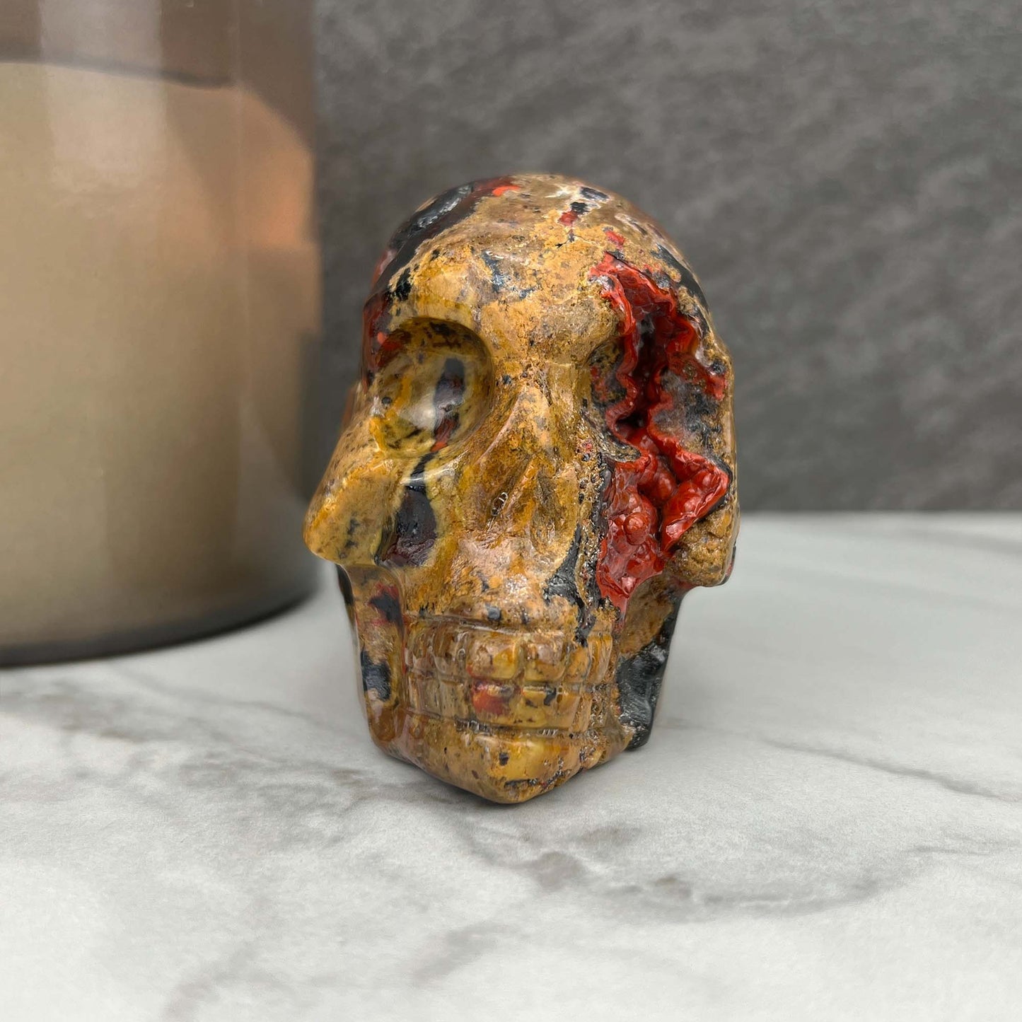 Rare Volcanic Red Fox (Orrelanite) Botryoidal Agate Skull Carving