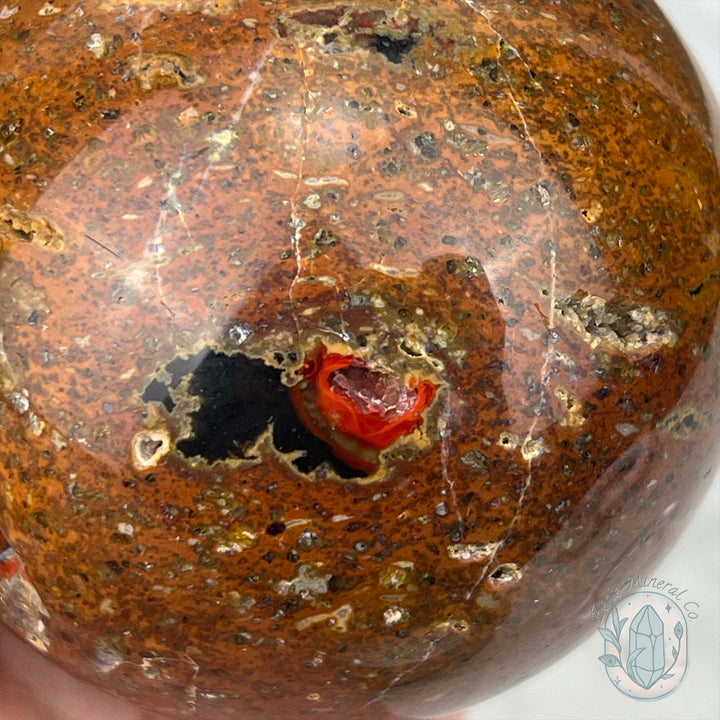 72mm Volcanic Red Fox (Orrelanite) Botryoidal Agate Sphere