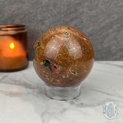 72mm Volcanic Red Fox (Orrelanite) Botryoidal Agate Sphere