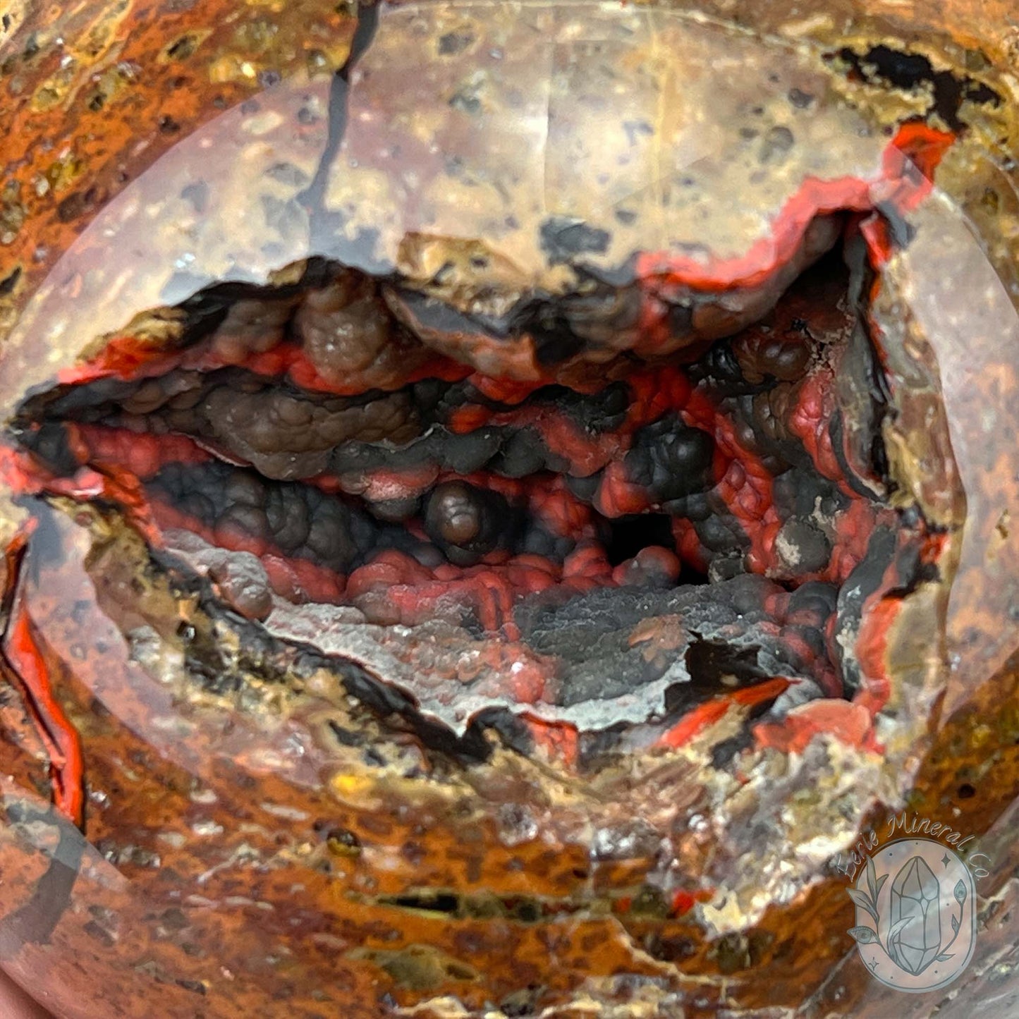 72mm Volcanic Red Fox (Orrelanite) Botryoidal Agate Sphere