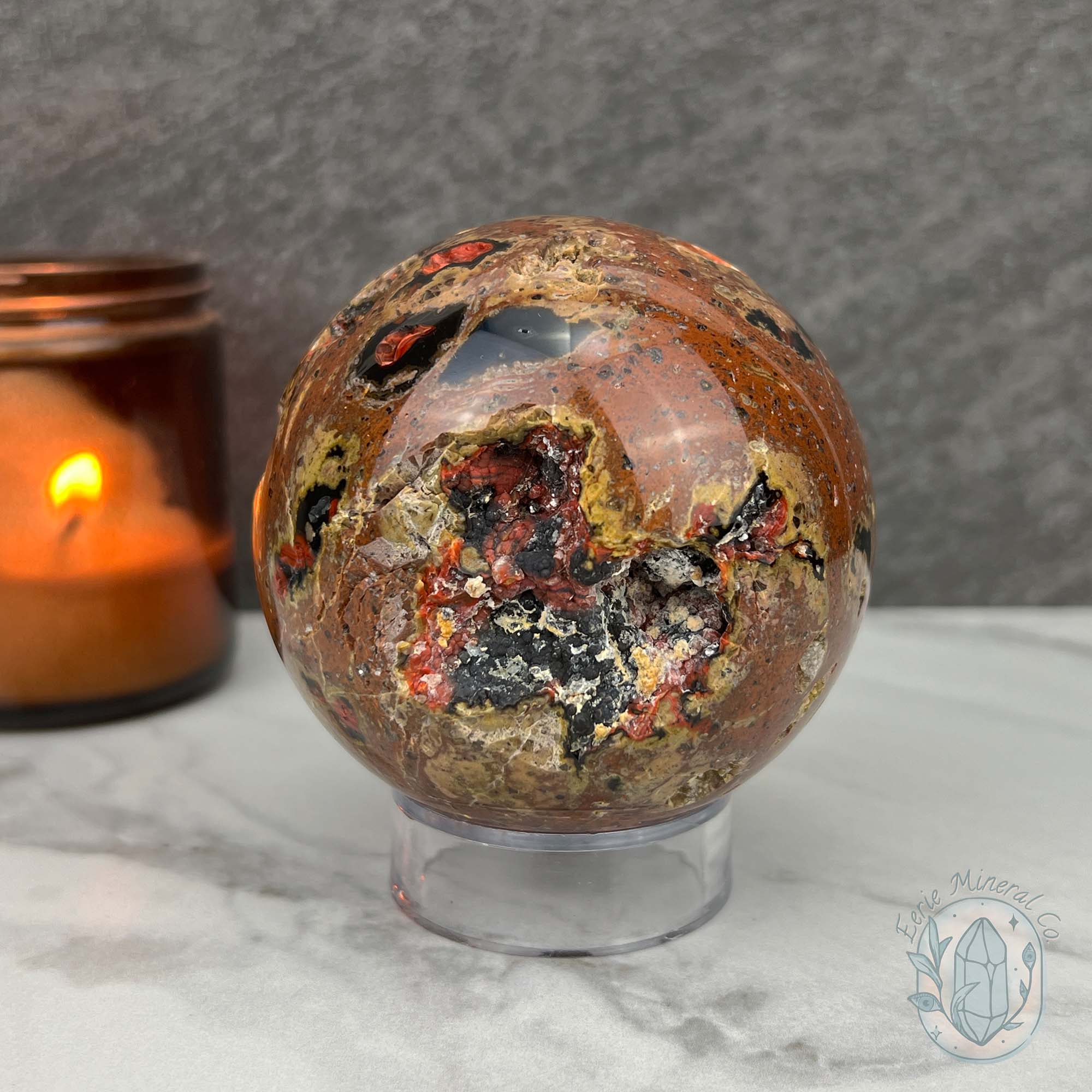 77mm Volcanic Red Fox (Orrelanite) Agate Sphere | Eerie Mineral Co.