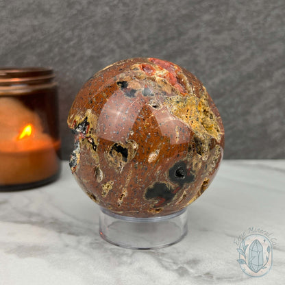 77mm Volcanic Red Fox (Orrelanite) Botryoidal Agate Sphere