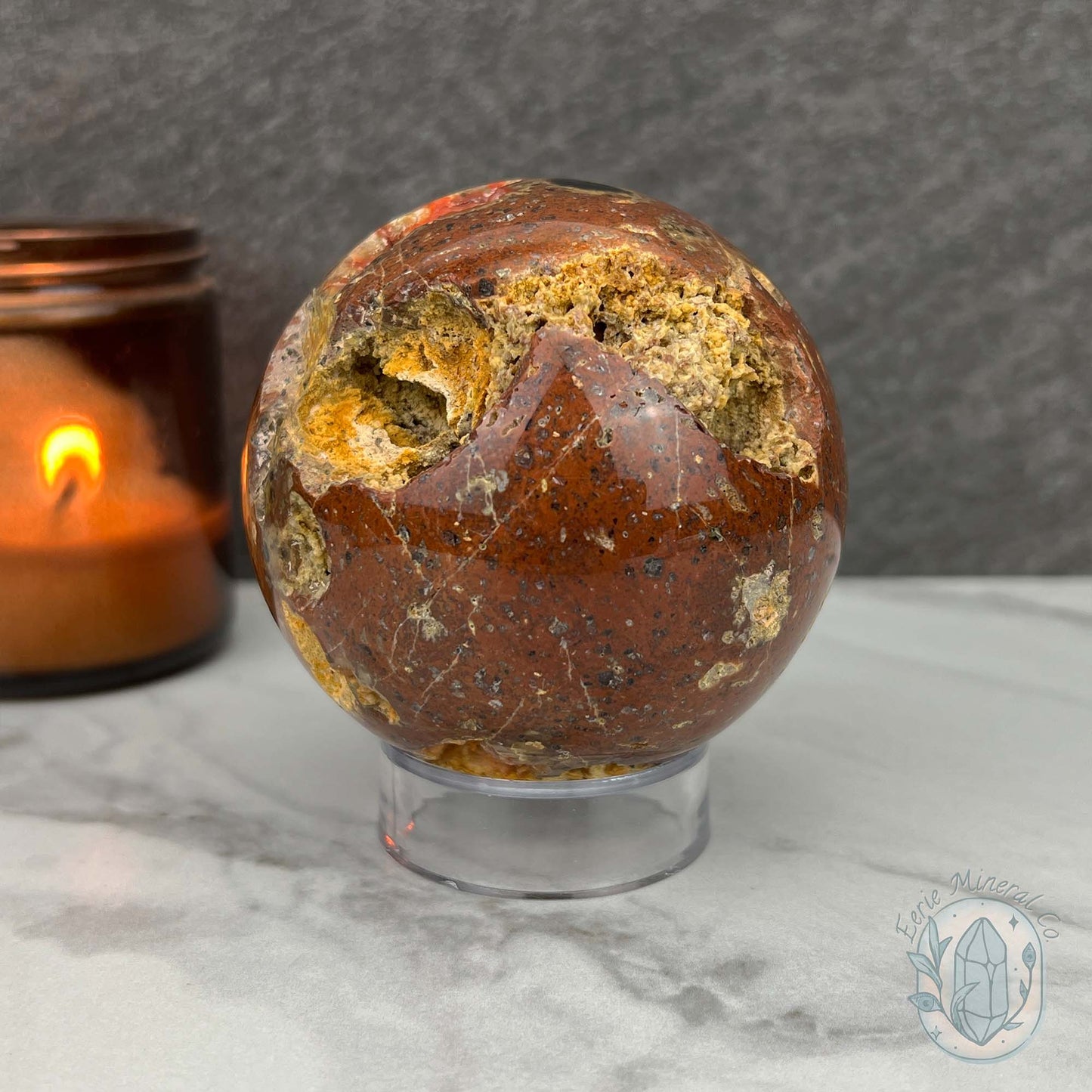77mm Volcanic Red Fox (Orrelanite) Botryoidal Agate Sphere