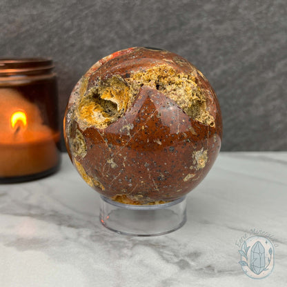 77mm Volcanic Red Fox (Orrelanite) Botryoidal Agate Sphere