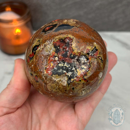77mm Volcanic Red Fox (Orrelanite) Botryoidal Agate Sphere