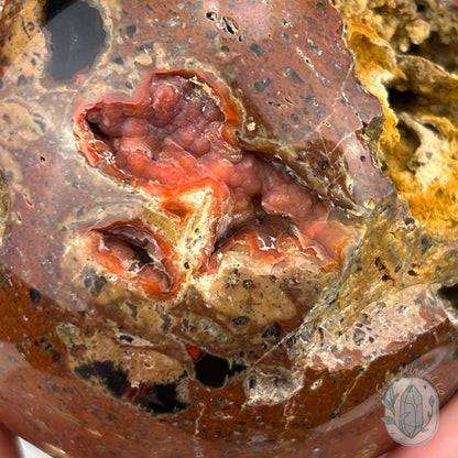 77mm Volcanic Red Fox (Orrelanite) Botryoidal Agate Sphere