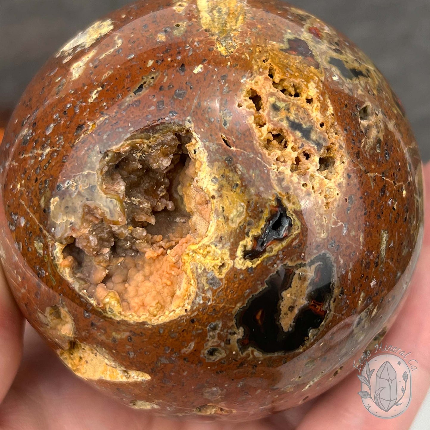 77mm Volcanic Red Fox (Orrelanite) Botryoidal Agate Sphere
