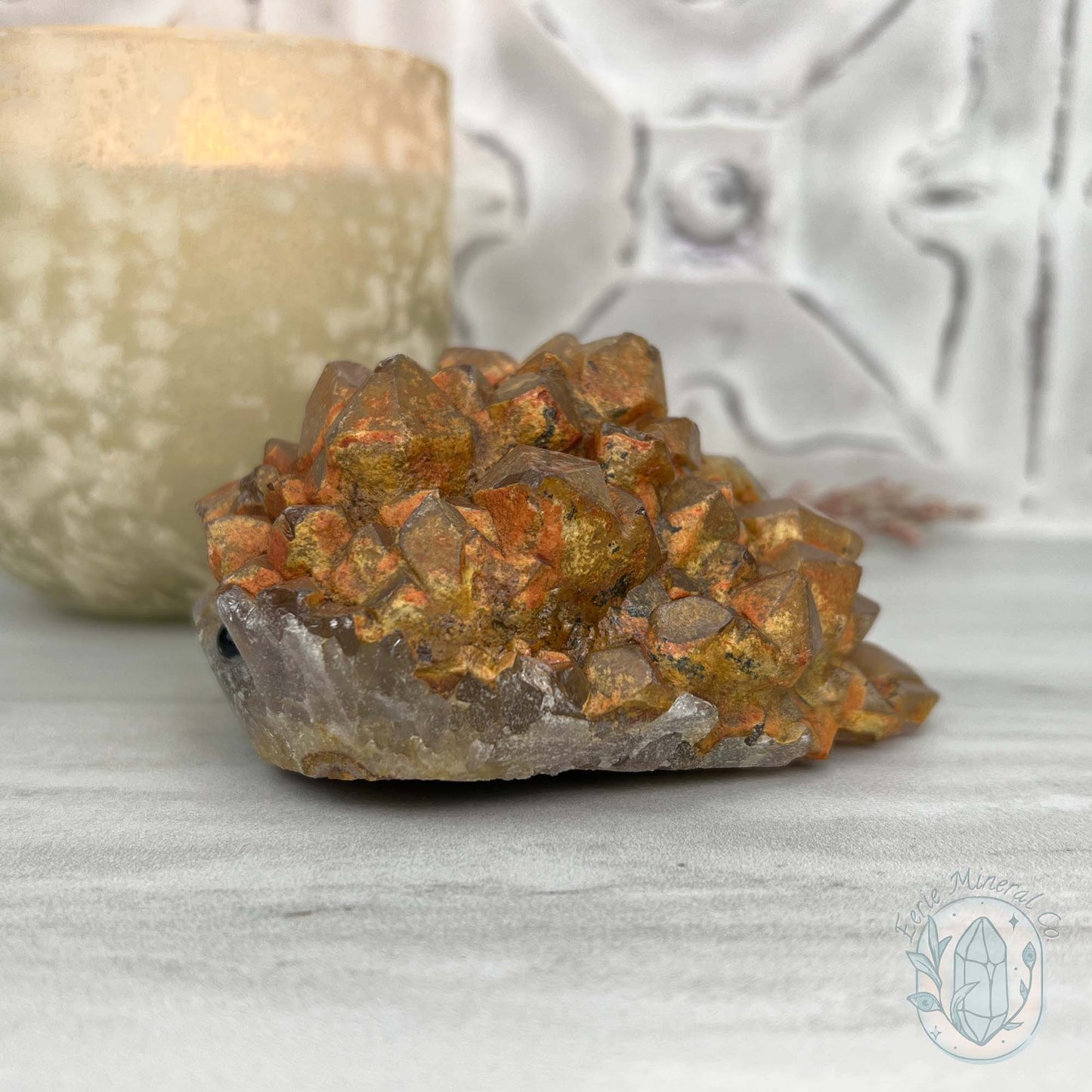 Quartz with Red Hematite Crystal Cluster Hedgehog Carving Specimen