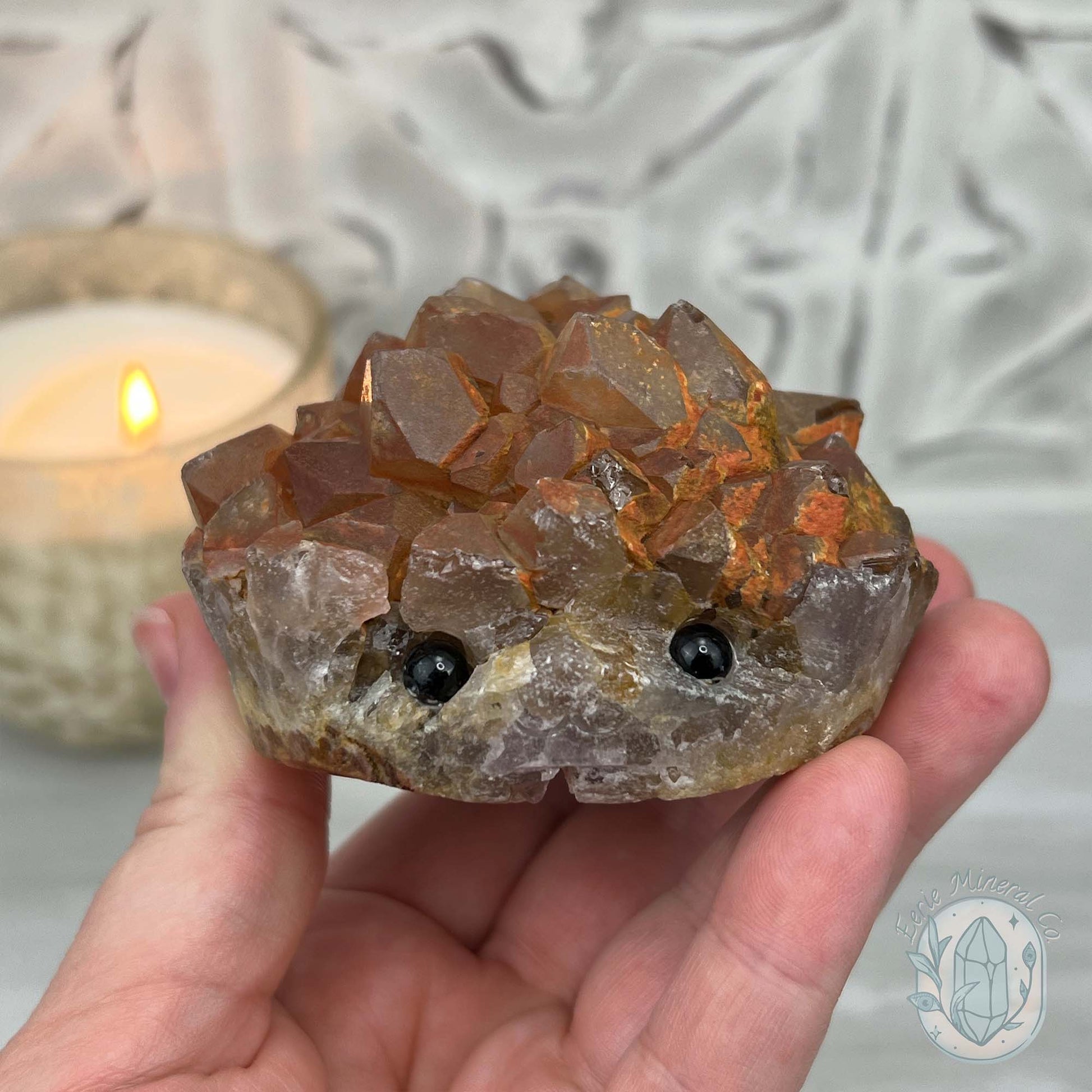 Quartz with Red Hematite Crystal Cluster Hedgehog Carving Specimen
