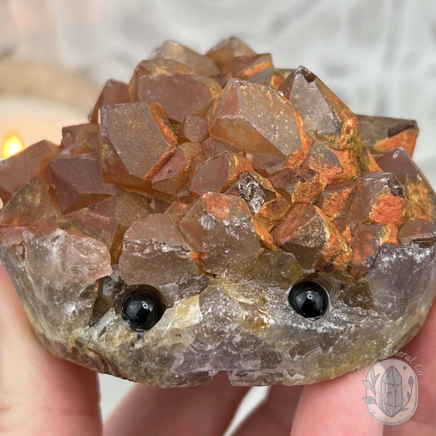 Quartz with Red Hematite Crystal Cluster Hedgehog Carving Specimen