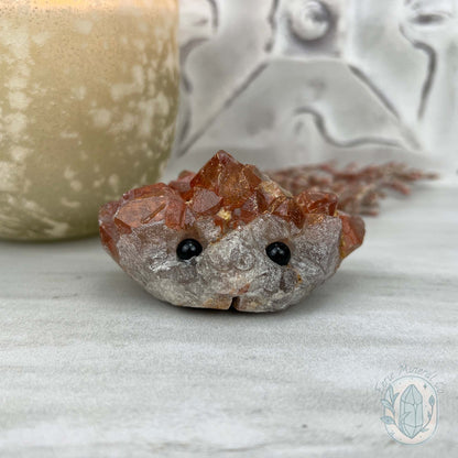 Quartz with Red Hematite Crystal Cluster Hedgehog Carving Specimen