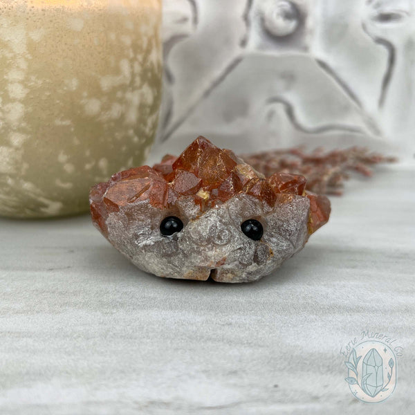 Quartz with Red Hematite Crystal Cluster Hedgehog Carving Specimen