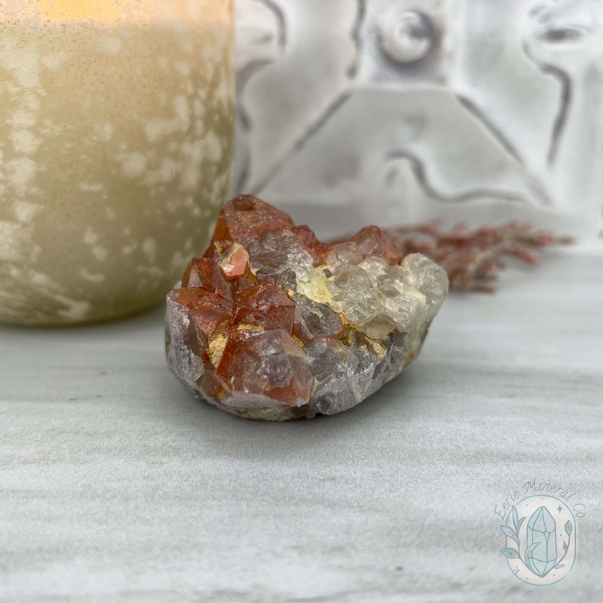 Quartz with Red Hematite Crystal Cluster Hedgehog Carving Specimen