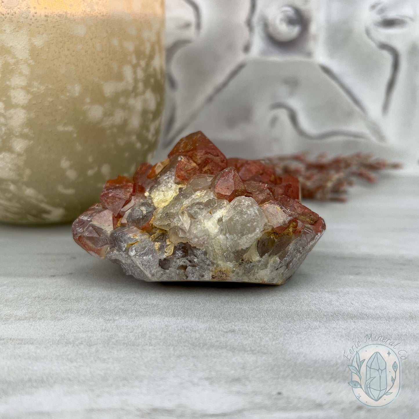 Quartz with Red Hematite Crystal Cluster Hedgehog Carving Specimen