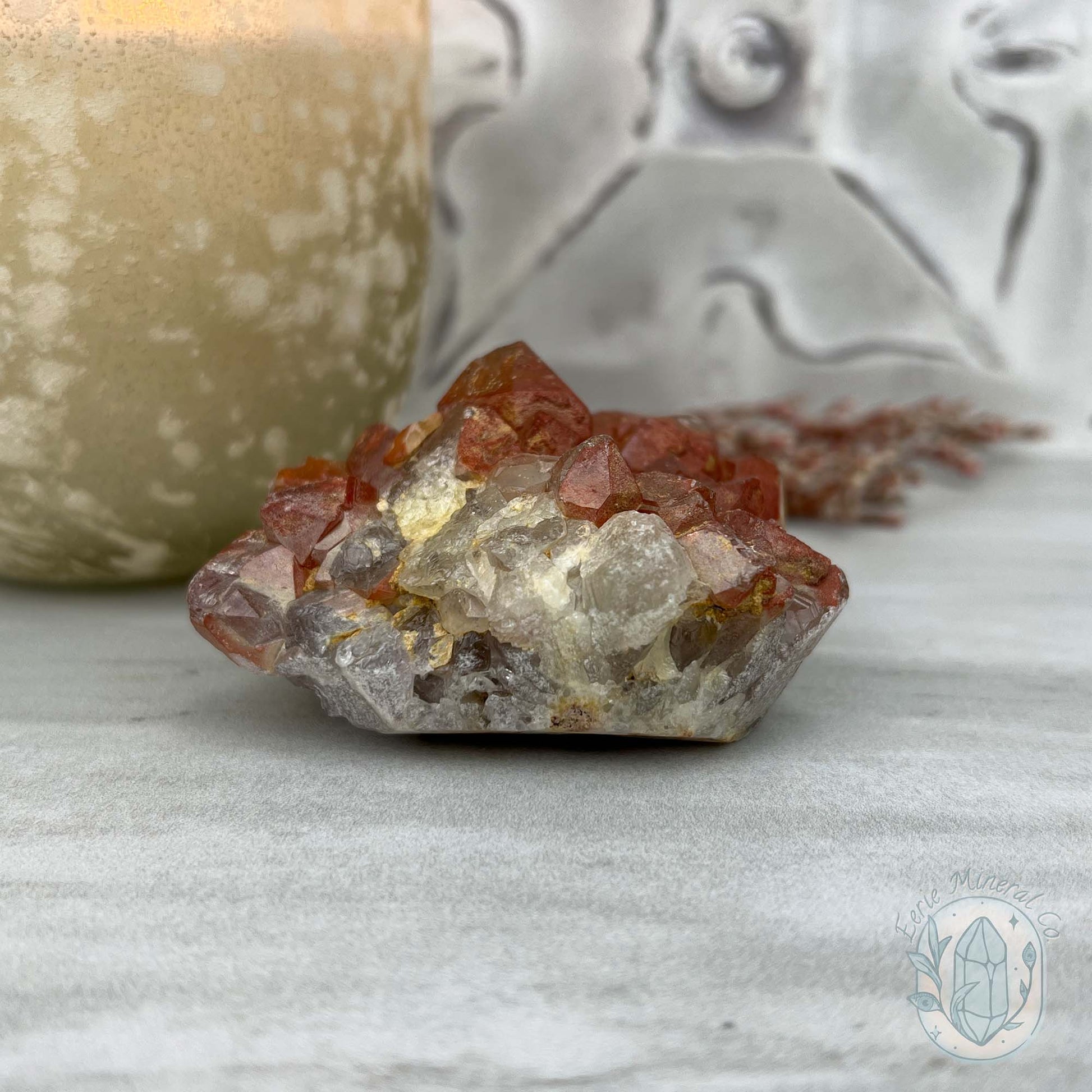 Quartz with Red Hematite Crystal Cluster Hedgehog Carving Specimen