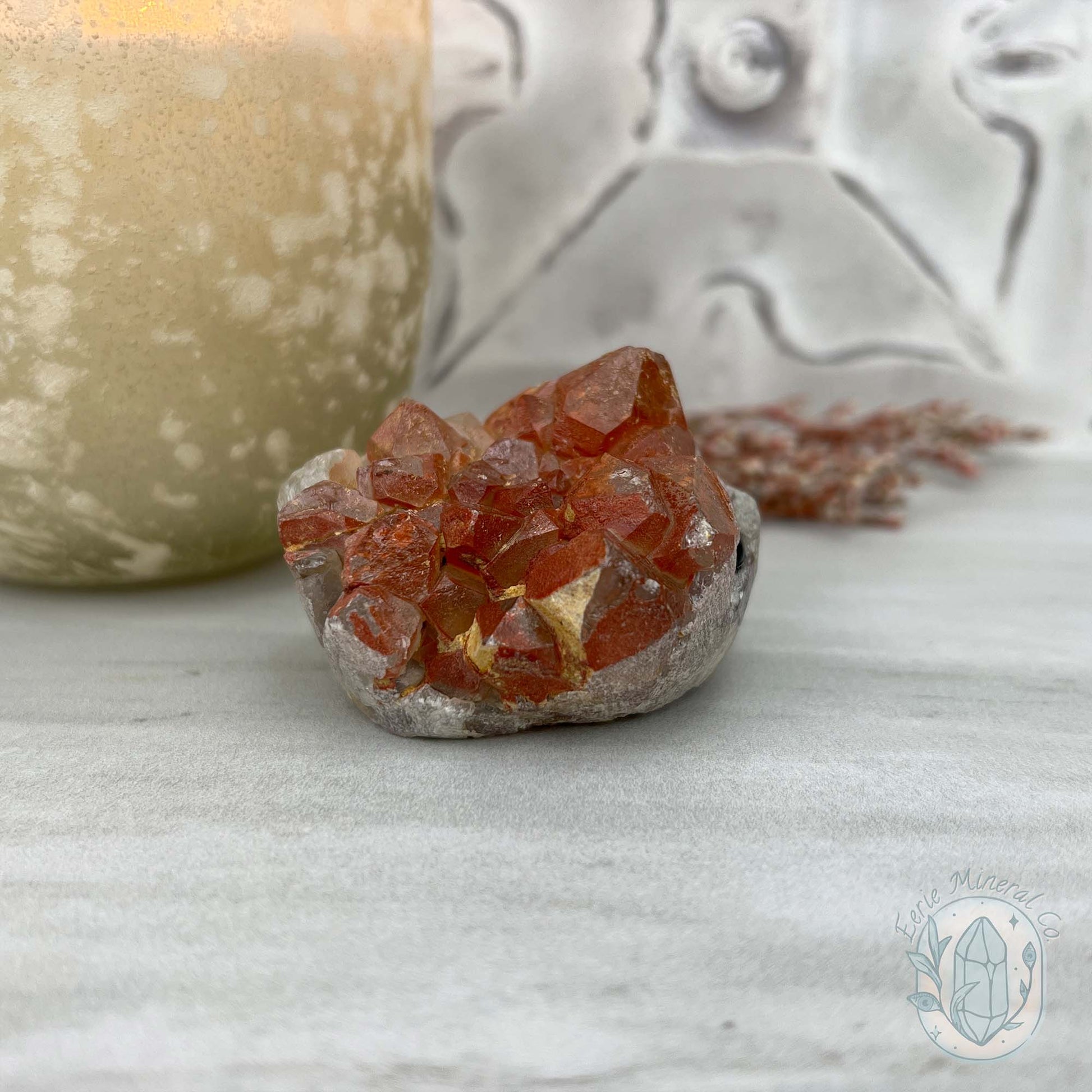 Quartz with Red Hematite Crystal Cluster Hedgehog Carving Specimen