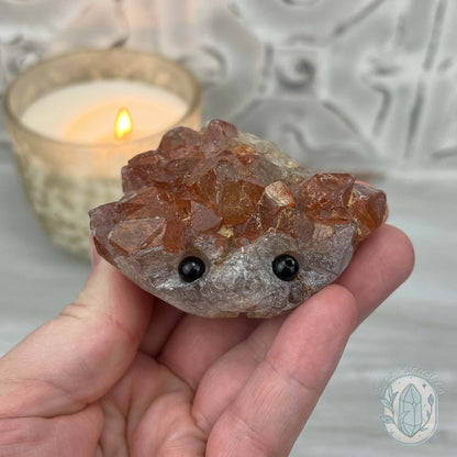 Quartz with Red Hematite Crystal Cluster Hedgehog Carving Specimen