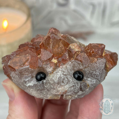 Quartz with Red Hematite Crystal Cluster Hedgehog Carving Specimen