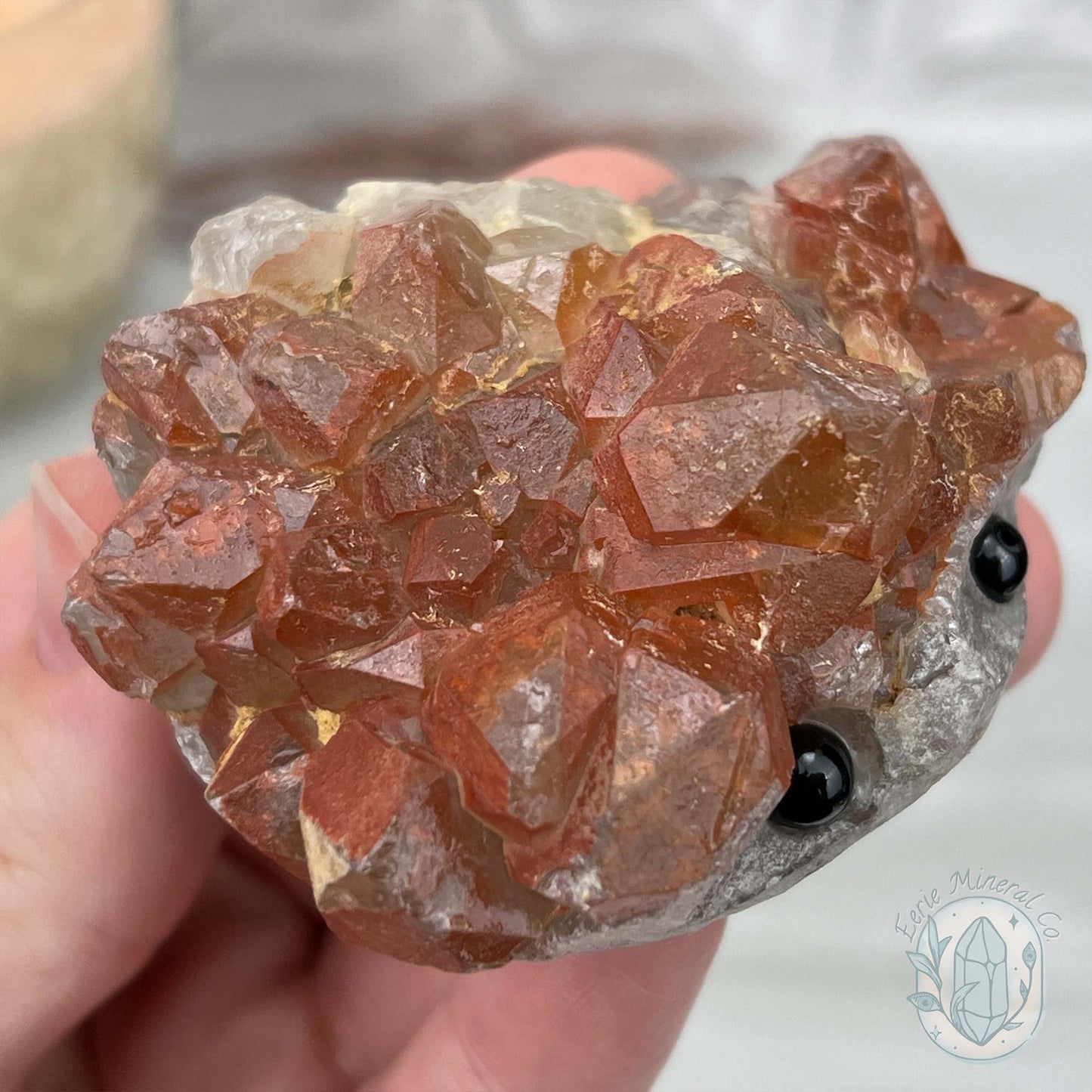 Quartz with Red Hematite Crystal Cluster Hedgehog Carving Specimen