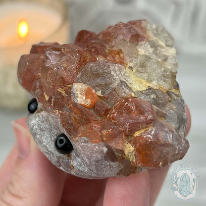 Quartz with Red Hematite Crystal Cluster Hedgehog Carving Specimen