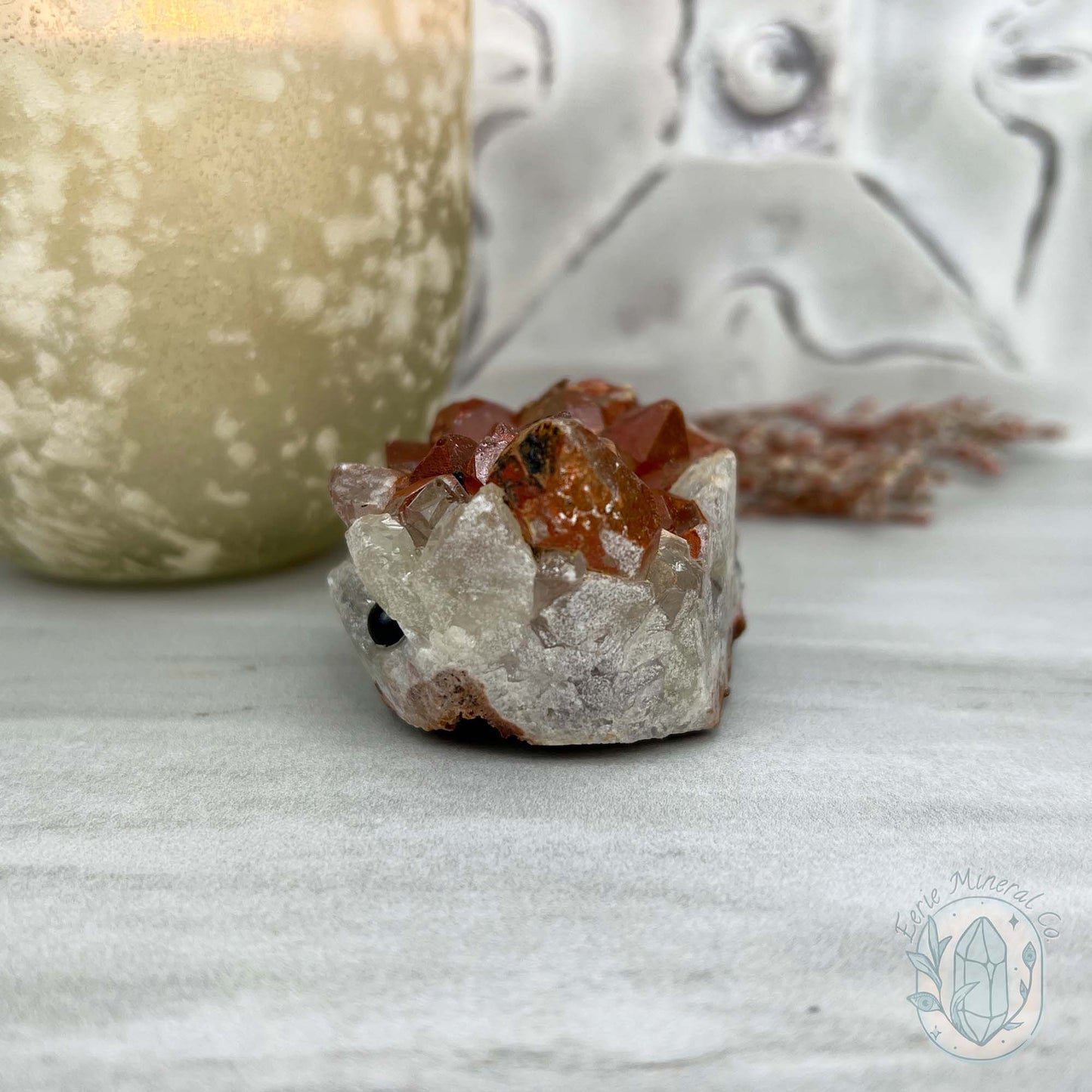 Quartz with Red Hematite Crystal Cluster Hedgehog Carving Specimen