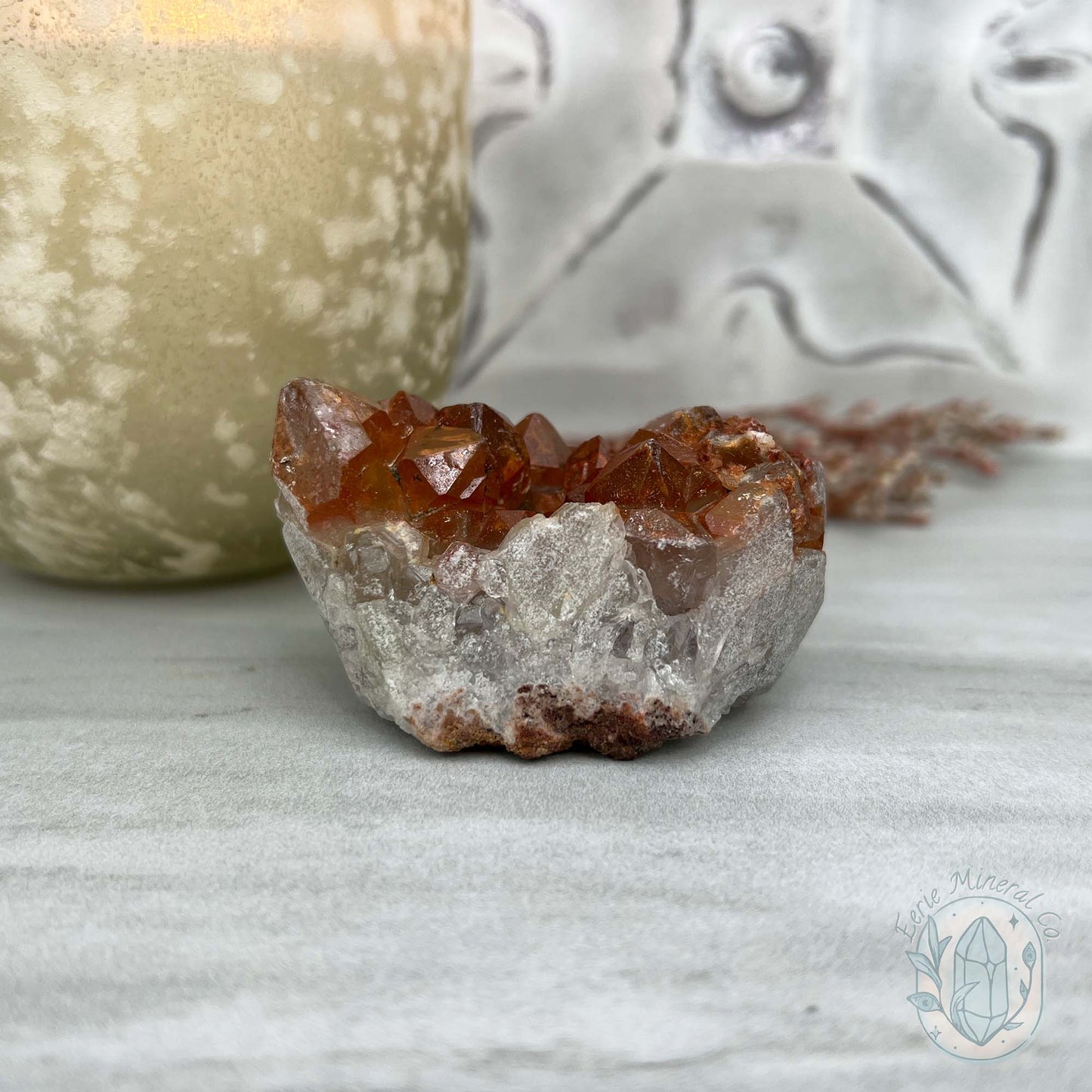 Quartz with Red Hematite Crystal Cluster Hedgehog Carving Specimen