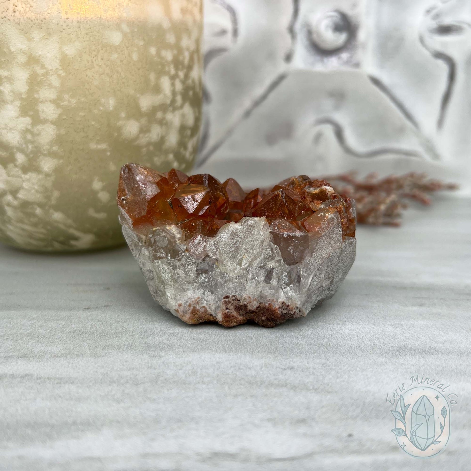 Quartz with Red Hematite Crystal Cluster Hedgehog Carving Specimen