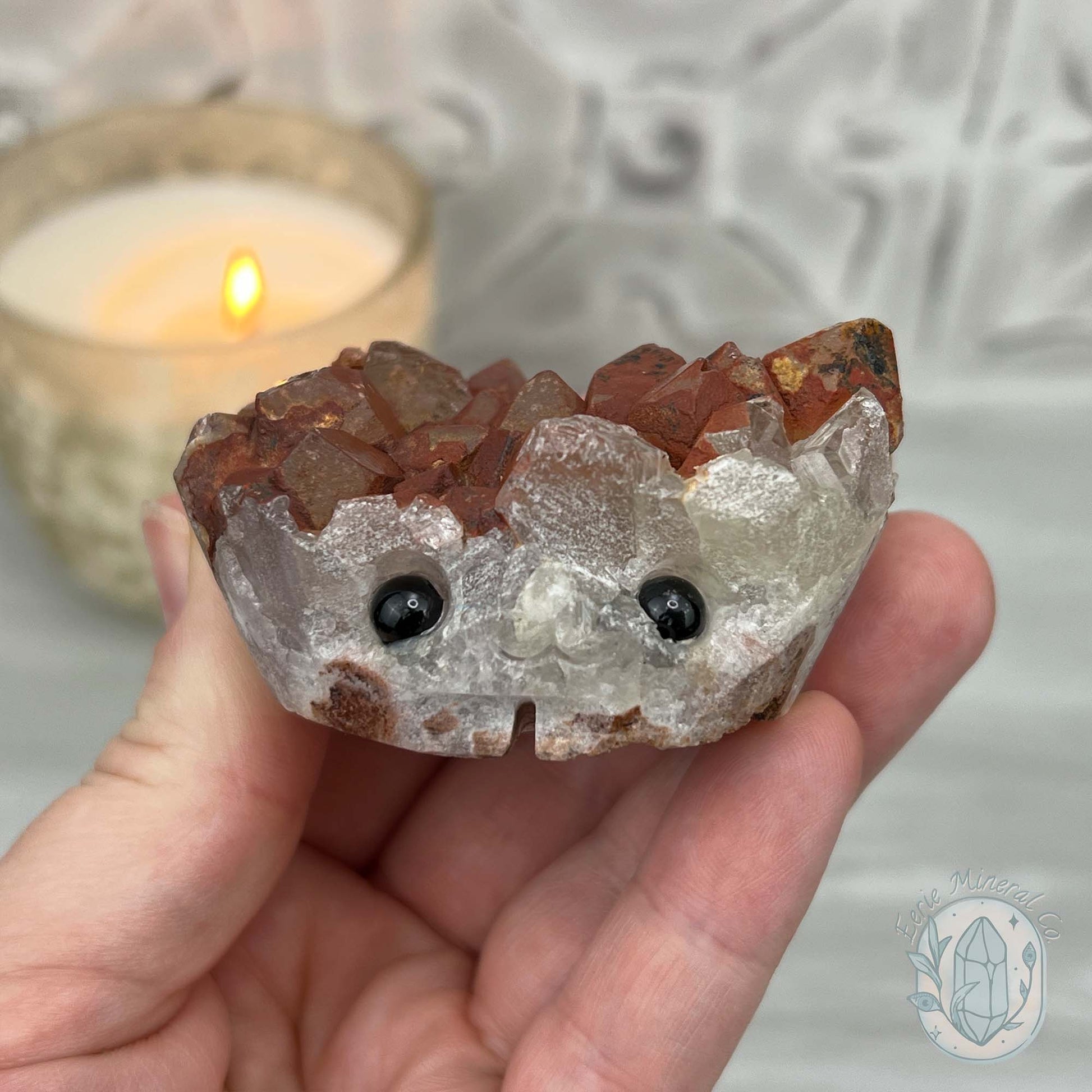 Quartz with Red Hematite Crystal Cluster Hedgehog Carving Specimen