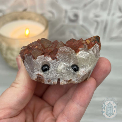 Quartz with Red Hematite Crystal Cluster Hedgehog Carving Specimen