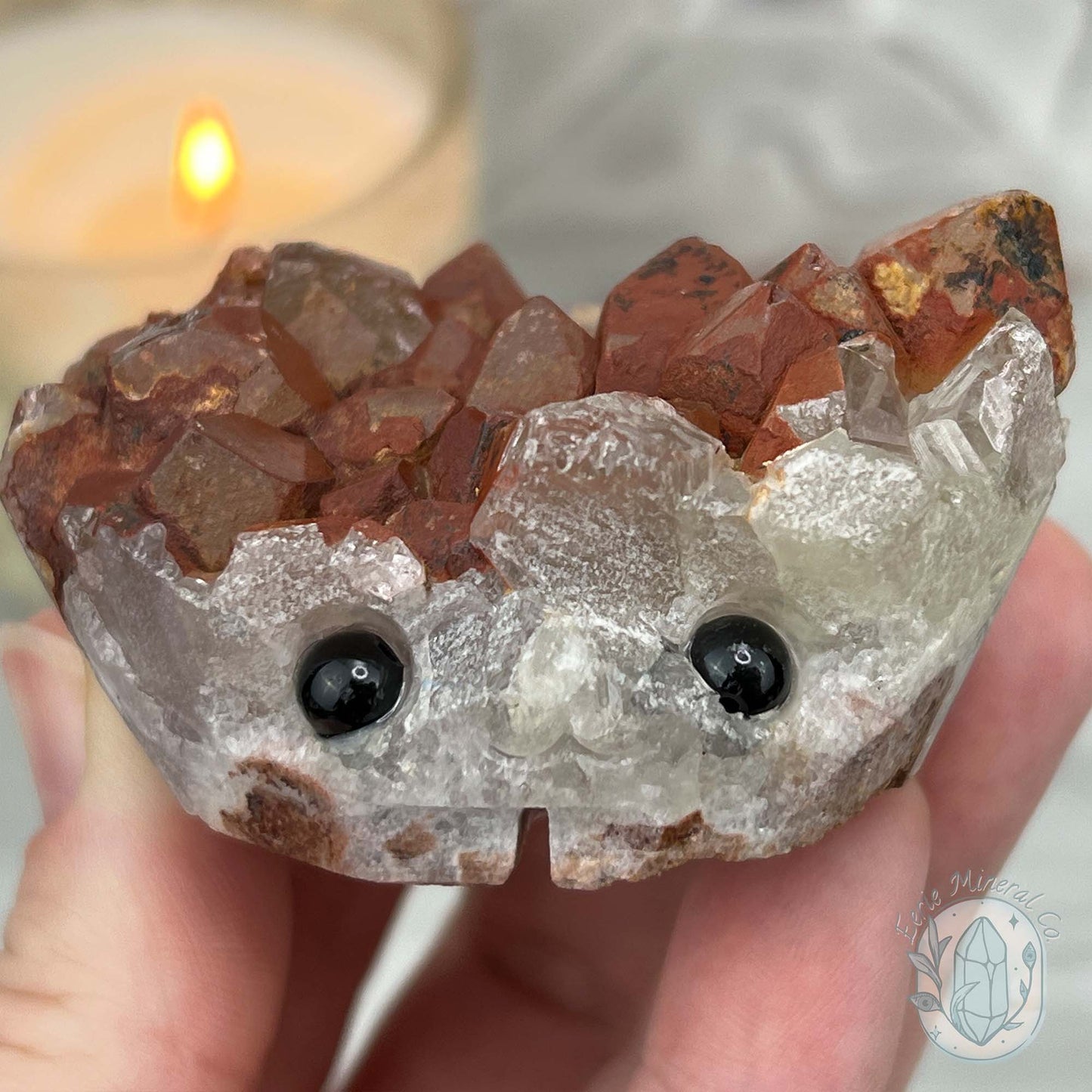 Quartz with Red Hematite Crystal Cluster Hedgehog Carving Specimen