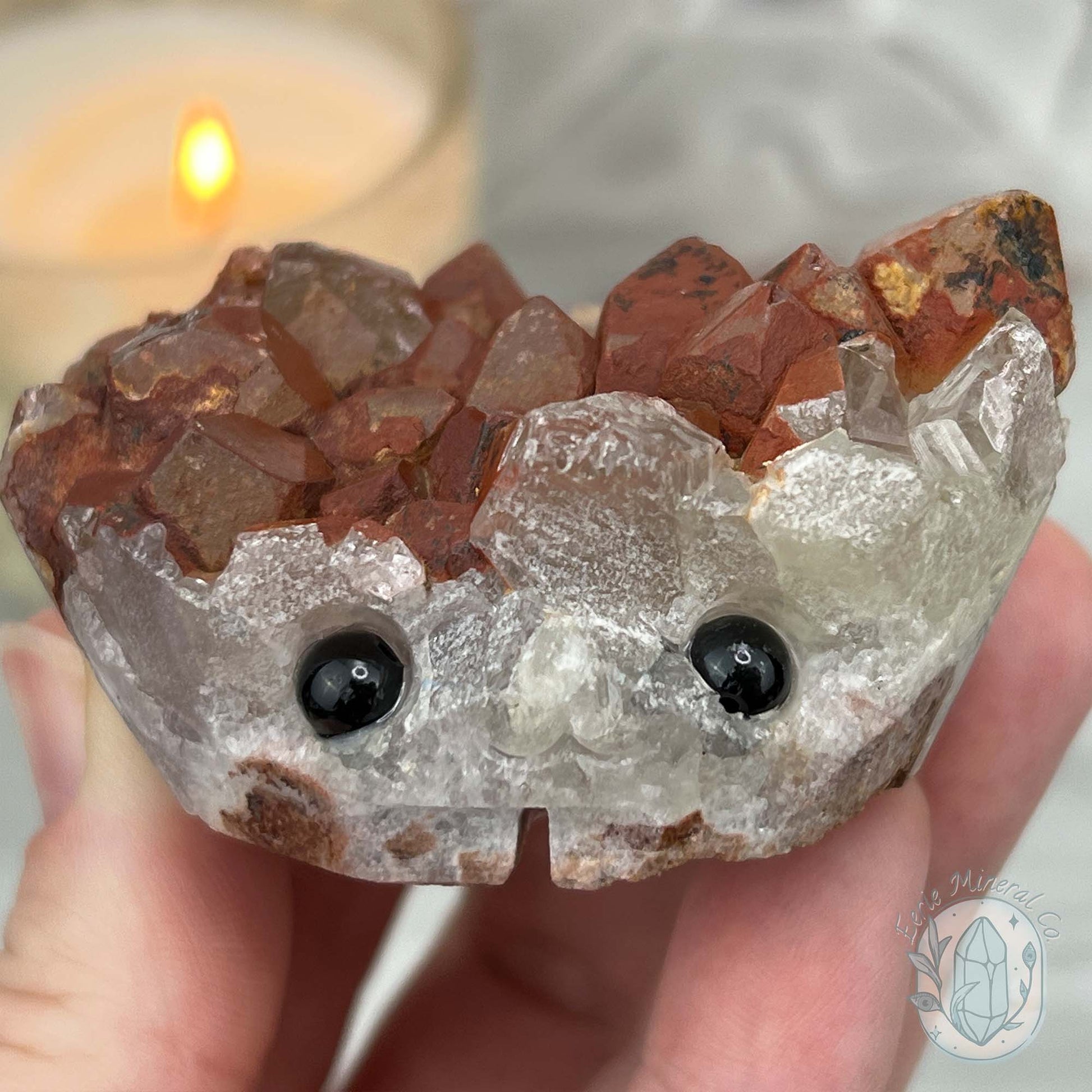 Quartz with Red Hematite Crystal Cluster Hedgehog Carving Specimen