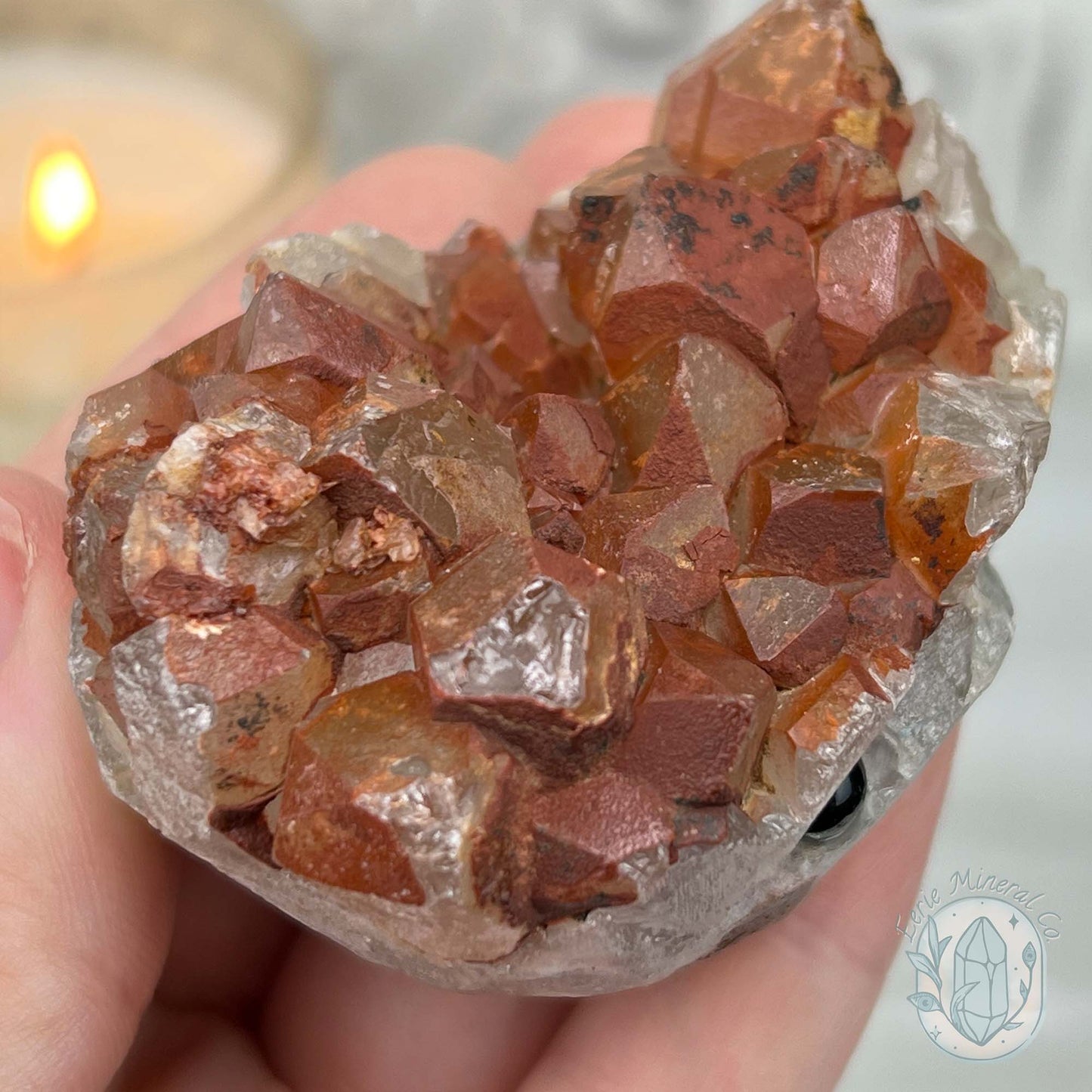 Quartz with Red Hematite Crystal Cluster Hedgehog Carving Specimen
