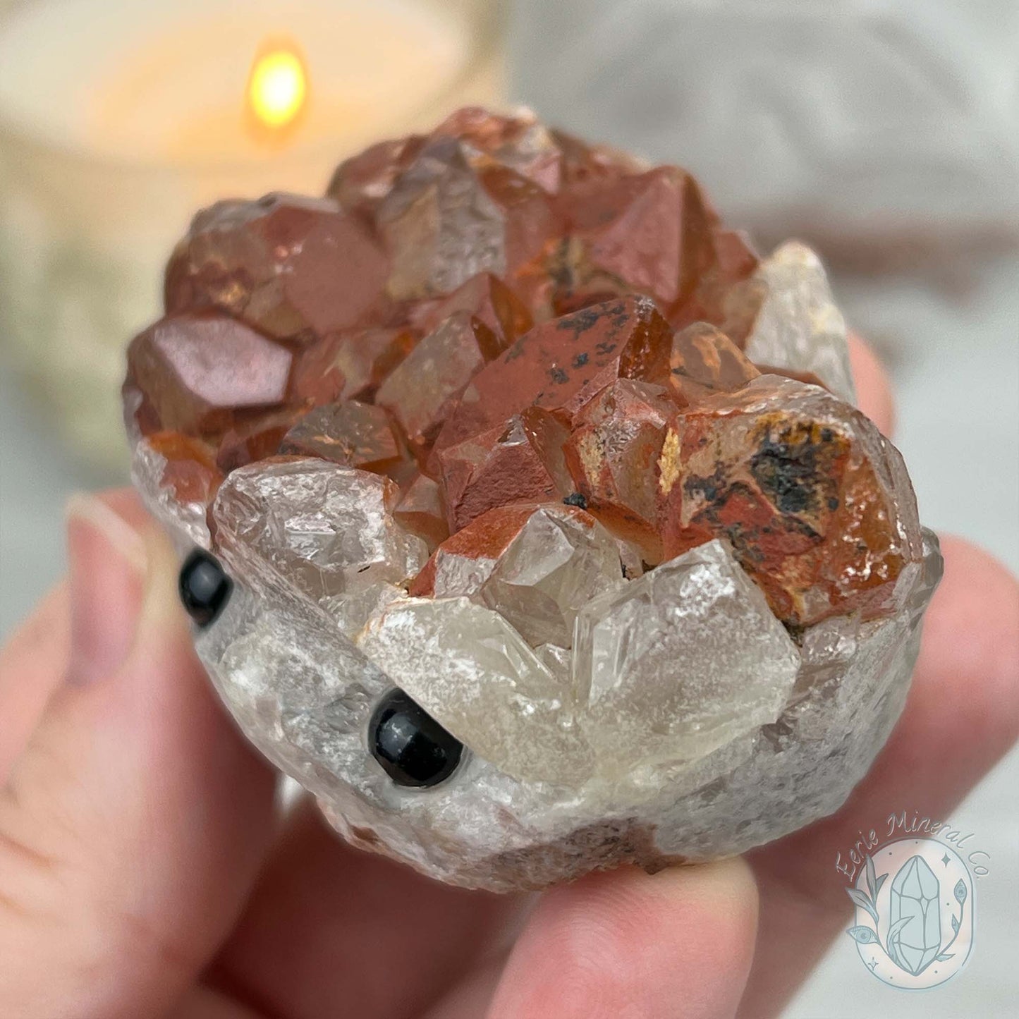 Quartz with Red Hematite Crystal Cluster Hedgehog Carving Specimen