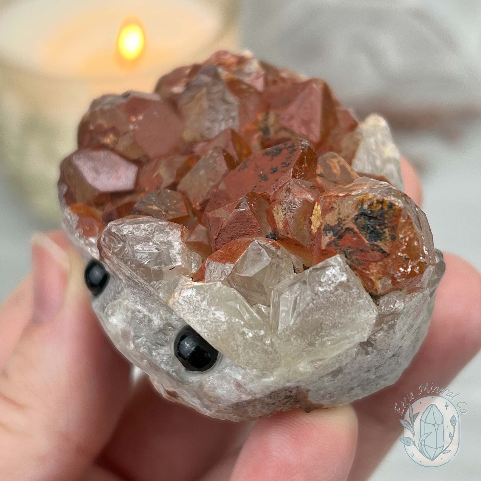 Quartz with Red Hematite Crystal Cluster Hedgehog Carving Specimen