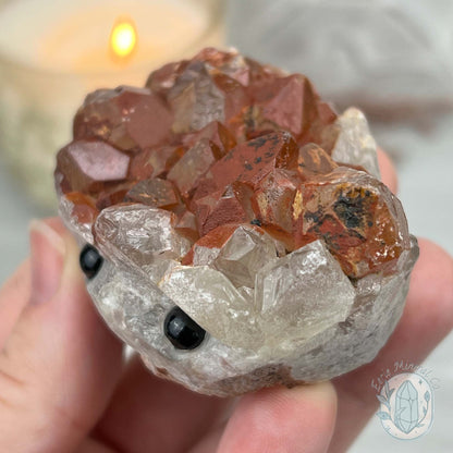 Quartz with Red Hematite Crystal Cluster Hedgehog Carving Specimen