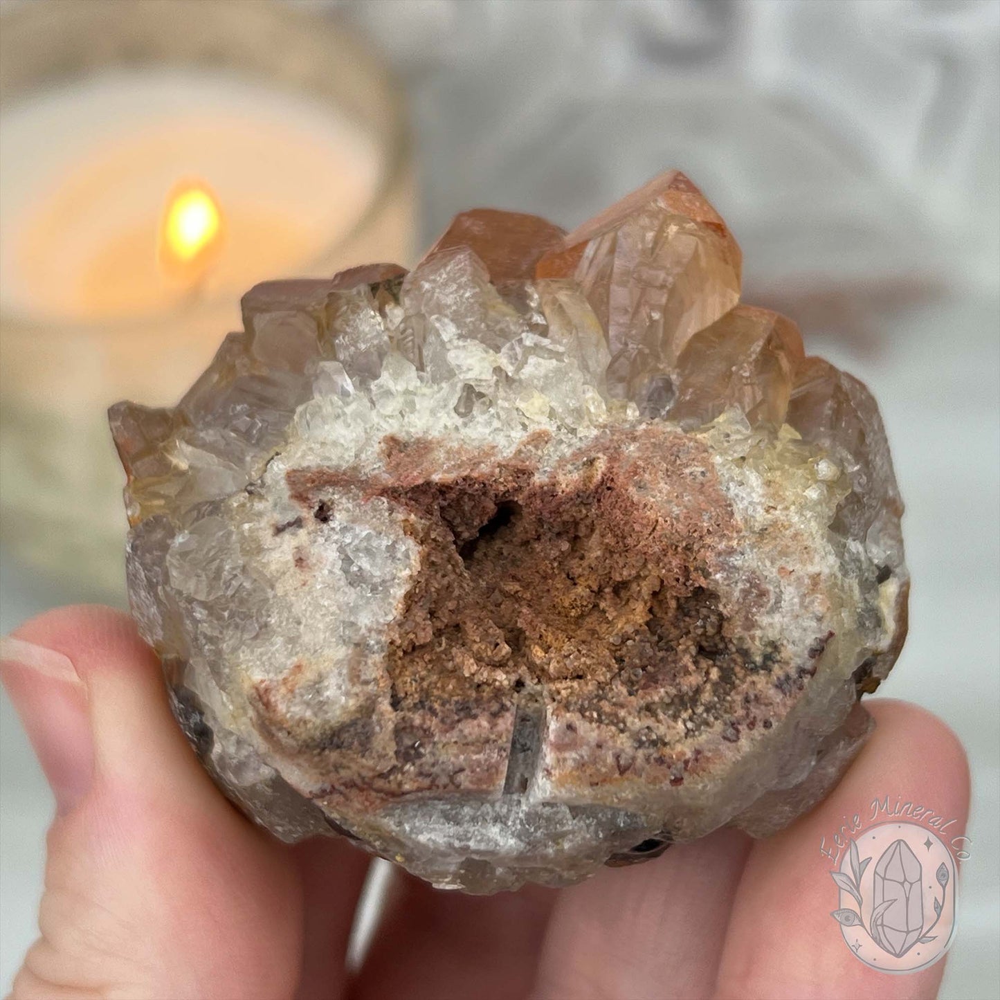 Quartz with Red Hematite Crystal Cluster Hedgehog Carving Specimen