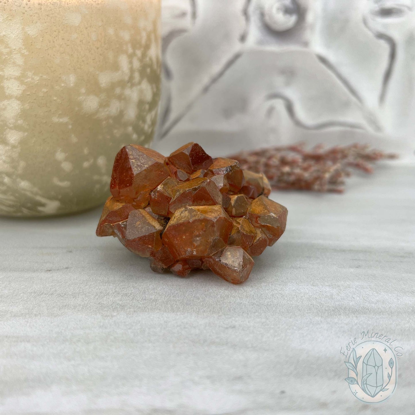 Quartz with Red Hematite Crystal Cluster Hedgehog Carving Specimen