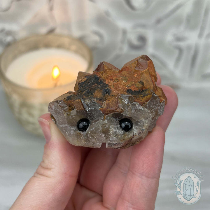 Quartz with Red Hematite Crystal Cluster Hedgehog Carving Specimen