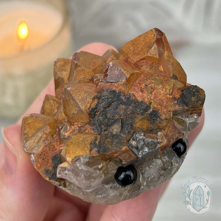 Quartz with Red Hematite Crystal Cluster Hedgehog Carving Specimen