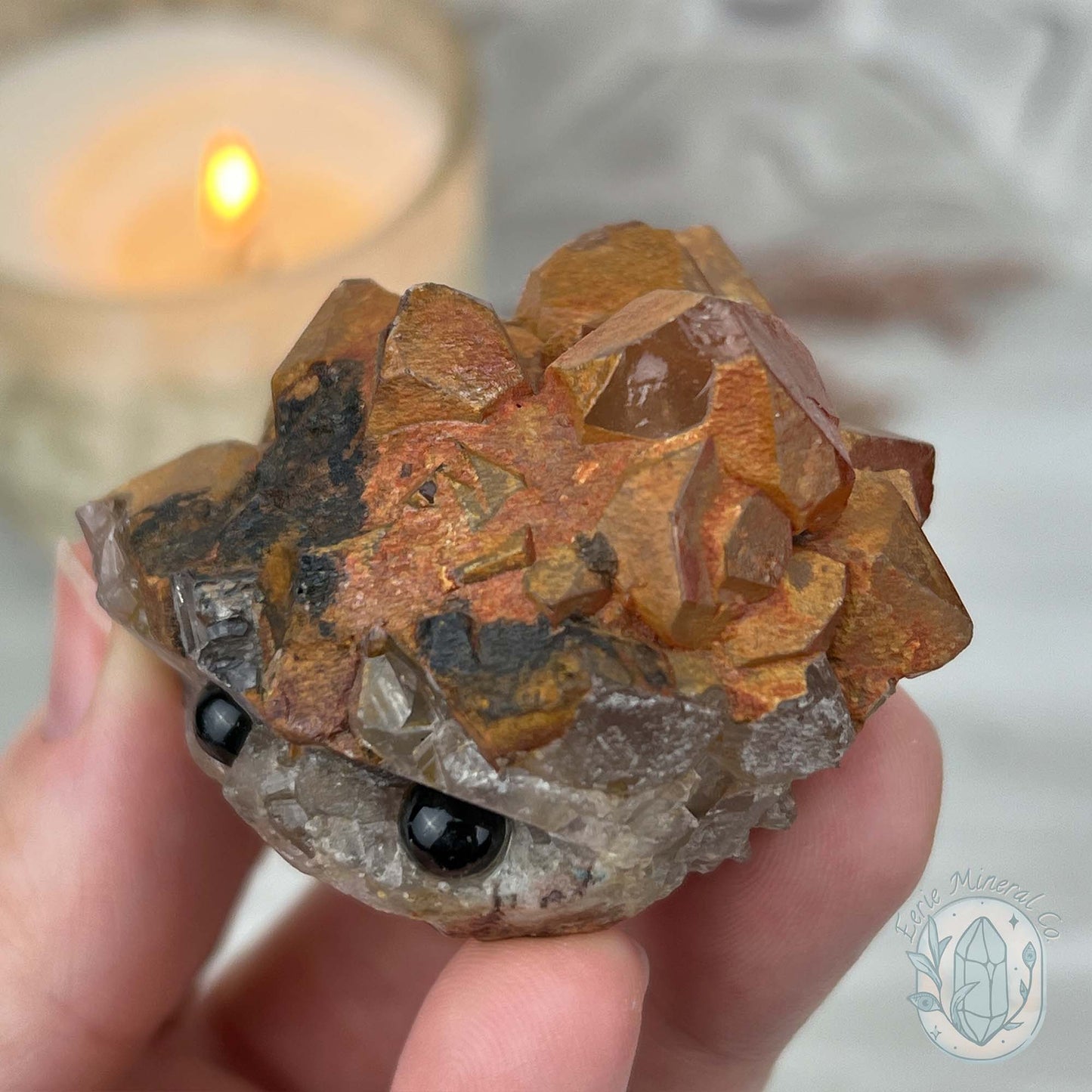 Quartz with Red Hematite Crystal Cluster Hedgehog Carving Specimen