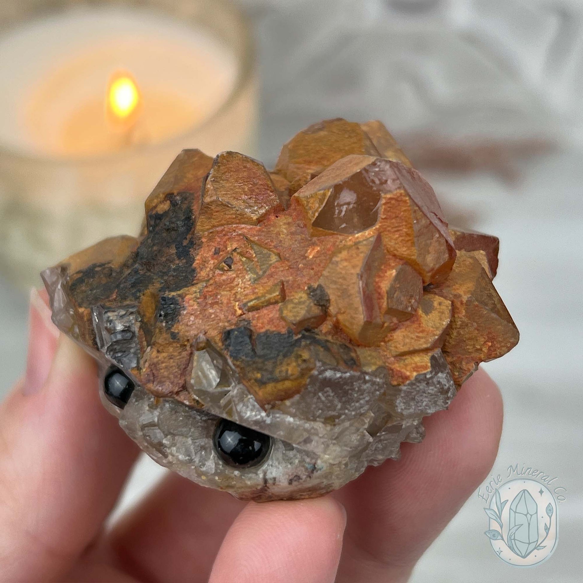 Quartz with Red Hematite Crystal Cluster Hedgehog Carving Specimen